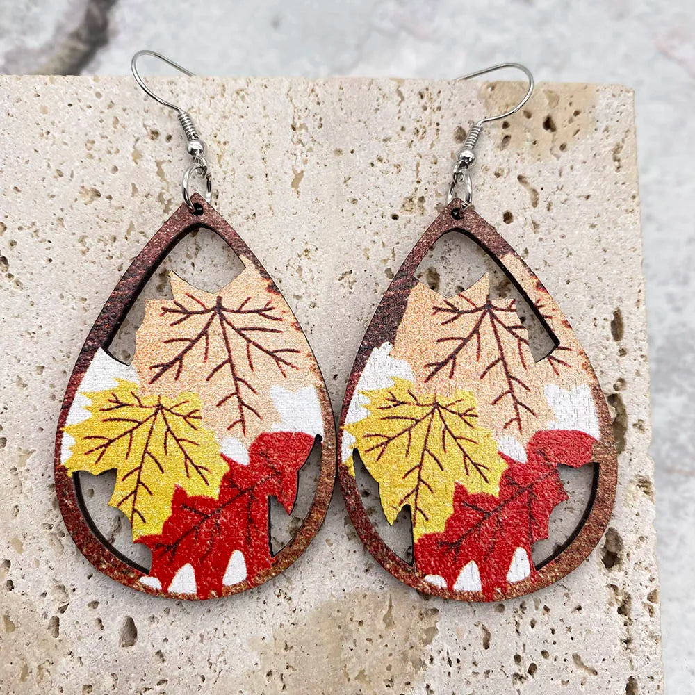 Laser Cutout Wood Sunflower Cactus Teardrop Earrings for Women New Arrival USA Popular Jewelry Boutique Gifts Thanksgiving