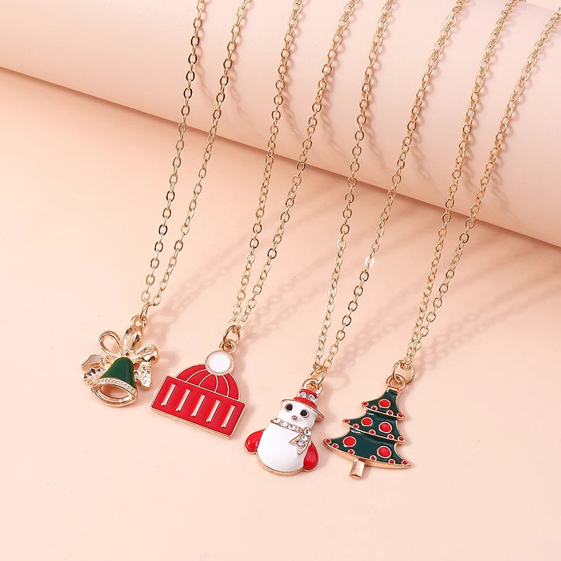 Cute Christmas Necklaces Enamel Bell Snowman Tree Deer Santa Gifts Necklace for Women Men Christmas Party Jewelry Gifts