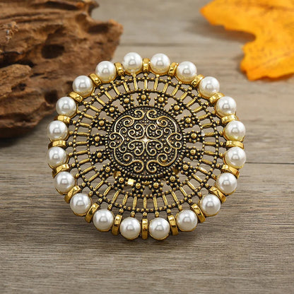 Indian Big Round Pearl Rings for Women - Boho Oxidized Metal Adjustable Midi Finger Rings, Stylish, Female Party Jewelry