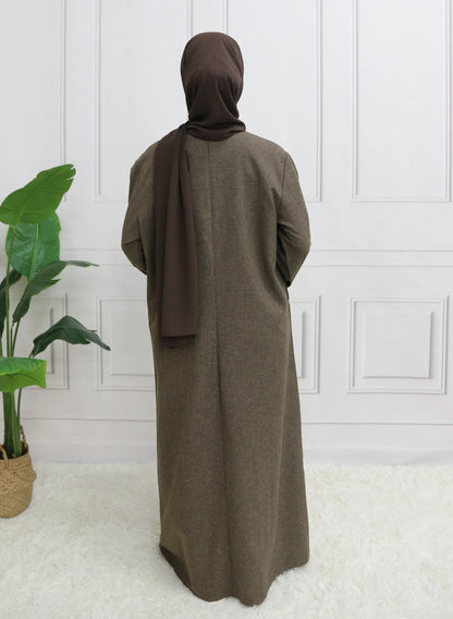 Modest Closed Plain Long Sleeve Abaya Without Hijab With Belt  Basic Islamic Eid Clothes Dress