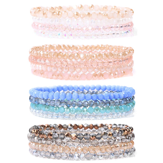 4Pcs/Set Crystal Bracelets For Women Girls Natural Stone Beads Bracelets Grey pink White Blue Series Crystal Fashion Jewelry