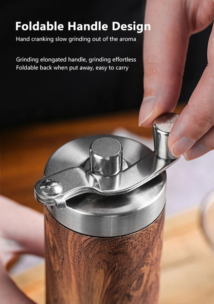 Portable Stainless Steel Manual Coffee Grinder Wood Grain Hand Coffee Bean Mill Espresso Coffee Maker with Ceramic Burrs