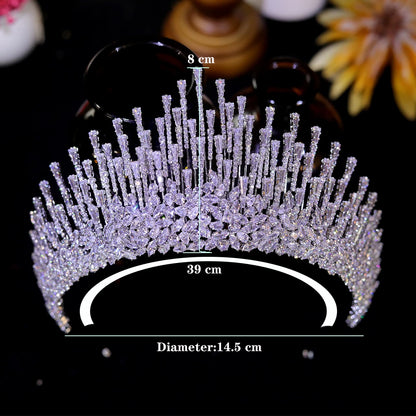 New Luxury Cubic Zirconia Big Crown Bridal Headpiece for Weddings