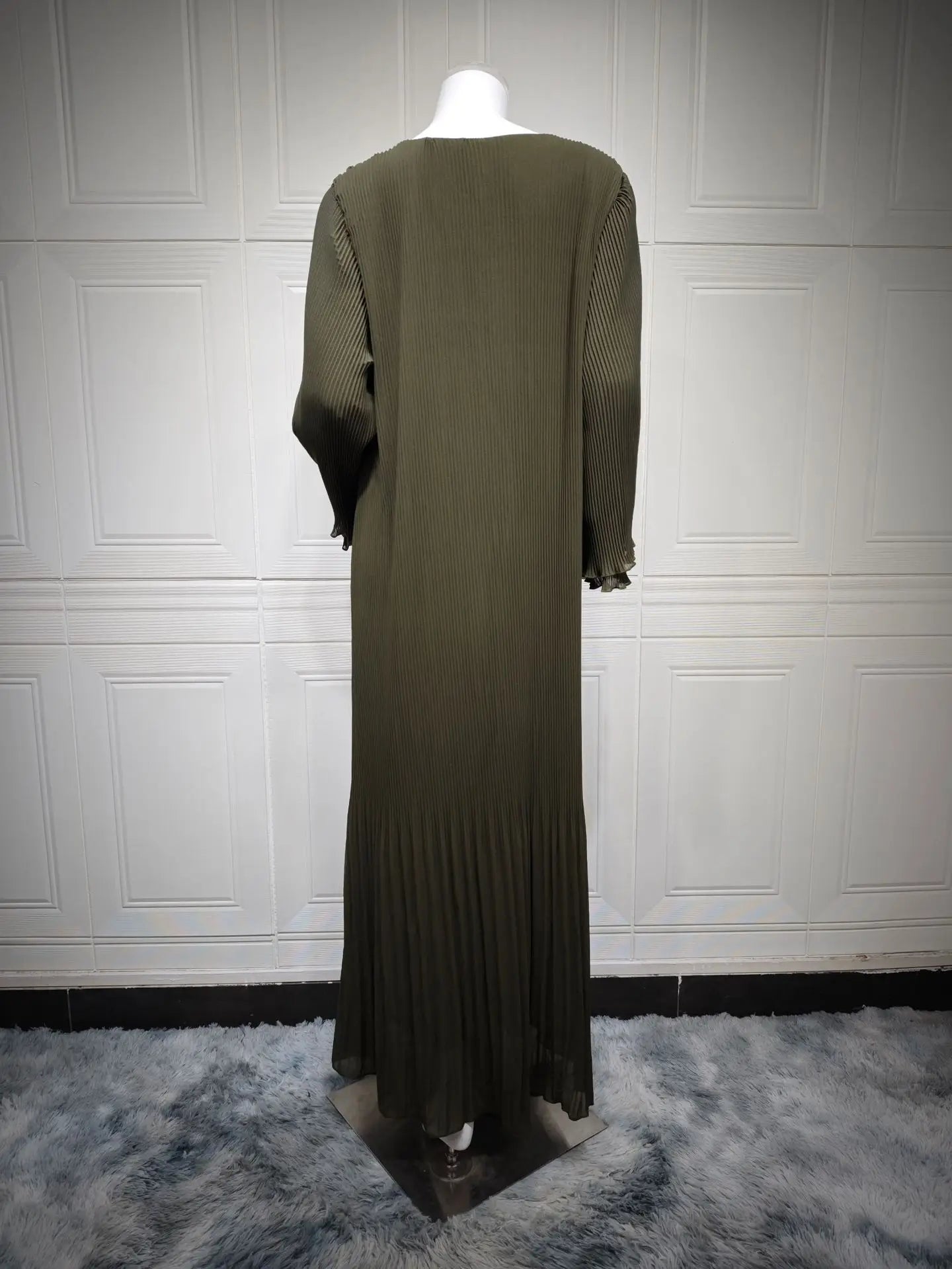 Women Muslim Modest Closed Pleated Dresses Long Sleeve Abaya Kaftan Basic Islamic Eid Clothes Dress Musulmane Femme Vestidos New