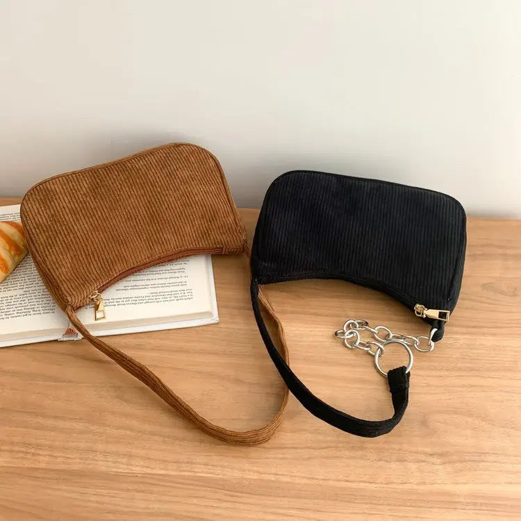 Autumn And Winter New Portable Small Square Bag Stuffed Shoulder Fashion Retro Corduroy Underarm Baguette Bag Handbag