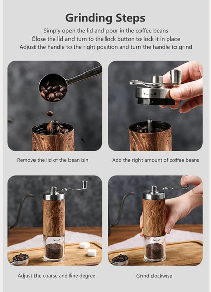 Portable Stainless Steel Manual Coffee Grinder Wood Grain Hand Coffee Bean Mill Espresso Coffee Maker with Ceramic Burrs