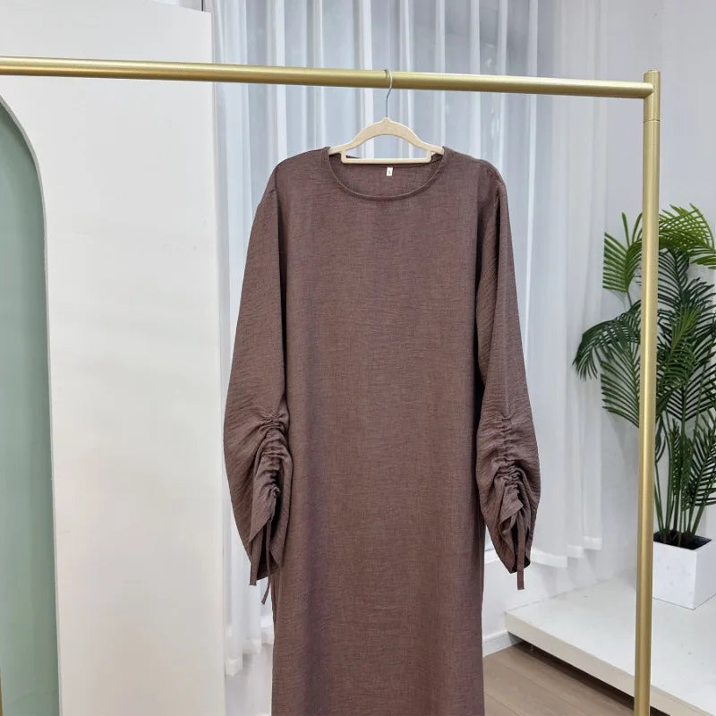 Saudi Arabia Muslim Wiomen Modest Dress Eid Dubai Plain Abaya Islamic Holiday Party Solid Turkey Lace-up Cuffs Long Clothes