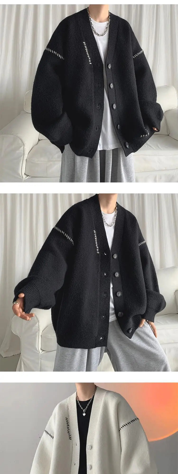 Autumn Winter Men's Loose Sweater Jacket Couples V-neck Knitted Cardigan Sweaters For Men Korean Luxury Clothing Coat