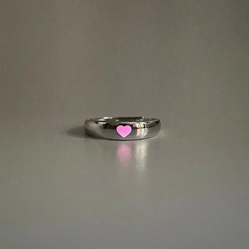 Blue Pink Luminous Ring For Couple Creative Love Heart Index Finger Ring Glowing In The Dark Rings Jewelry Valentine's Day Gift