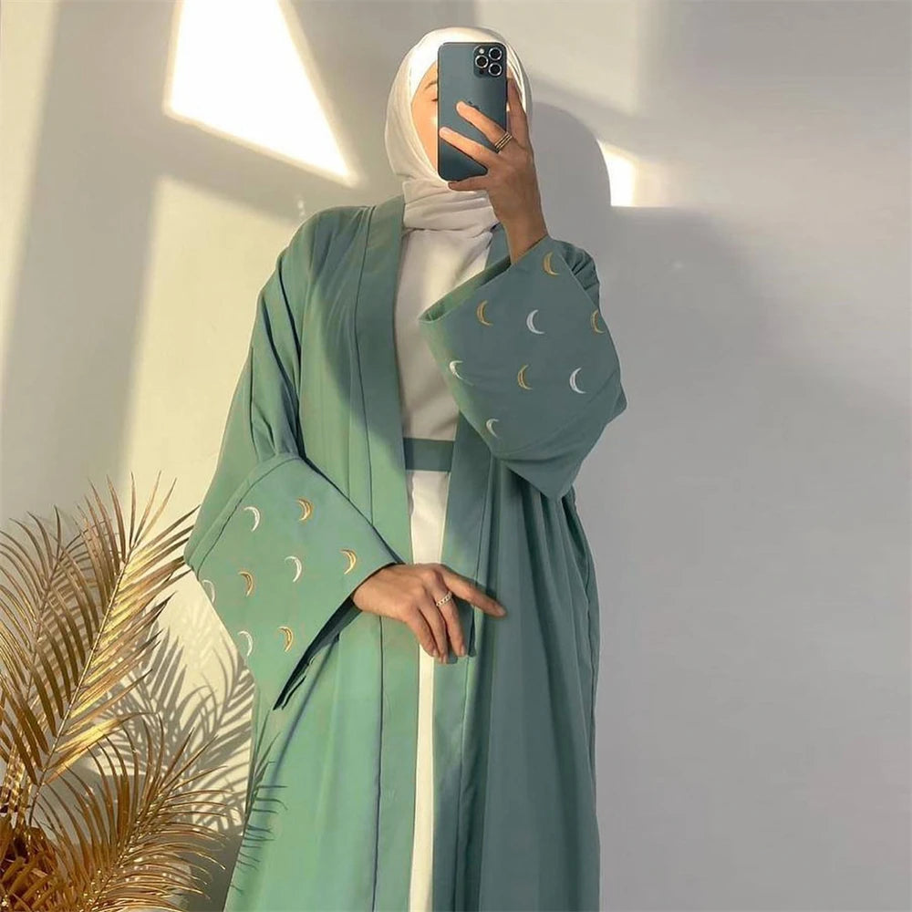 Summer Moon Embroidered Abaya Kimono Dubai Luxury Islam Muslim Kaftan Modest Dress Kebaya Damen Caftan Abayas For Women