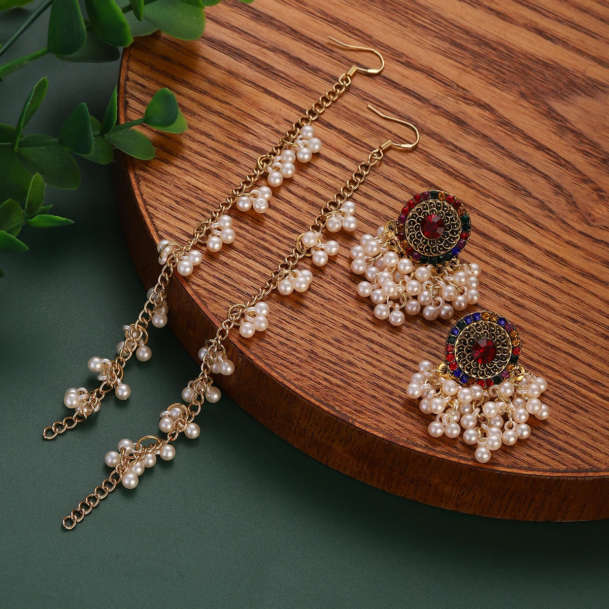 Retro Indian Tribal Earrings for Women - Bohemian Multilayer Pearl Tassel Crystal Round Jhumka Earrings, Elegant Temperament Jewelry