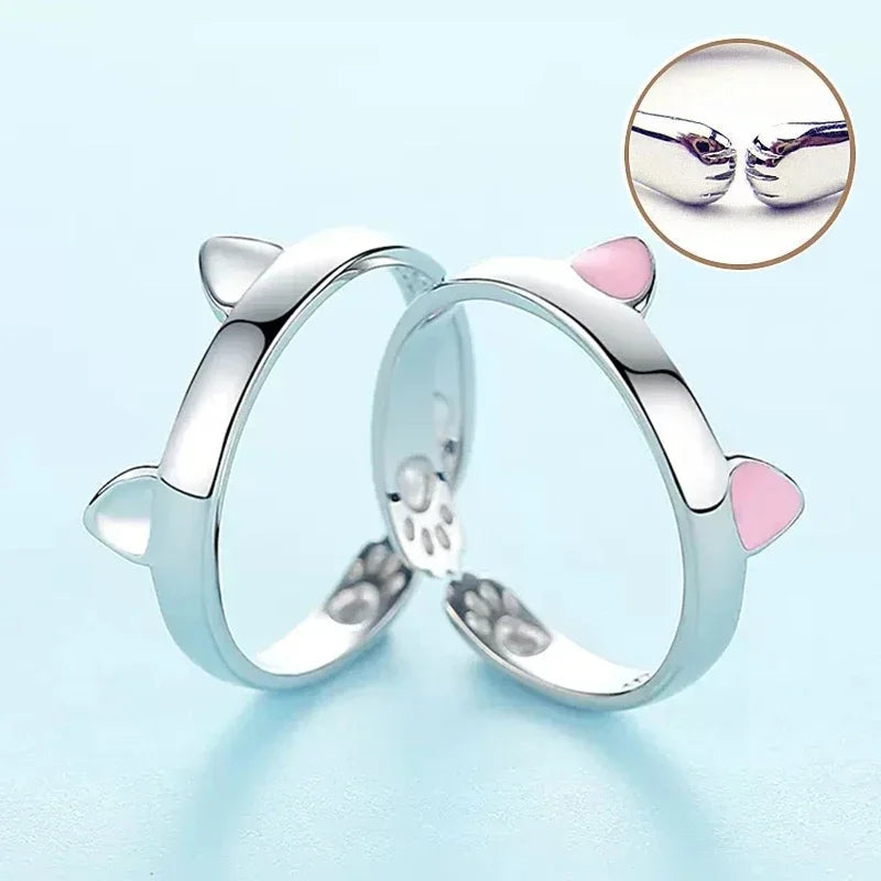 Cute Cat Ears Ring Opening Designer Cats Paw Embrace Tightly Finger Rings for Women Girls Trendy Pet Pink Ears Ring Jewelry Gift