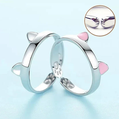 Cute Cat Ears Ring Opening Designer Cats Paw Embrace Tightly Finger Rings for Women Girls Trendy Pet Pink Ears Ring Jewelry Gift