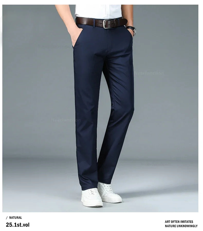 Bamboo Fiber Straight Business Pants for Men - Summer Fashion Classic Designer, Breathable Casual Long Formal Trousers