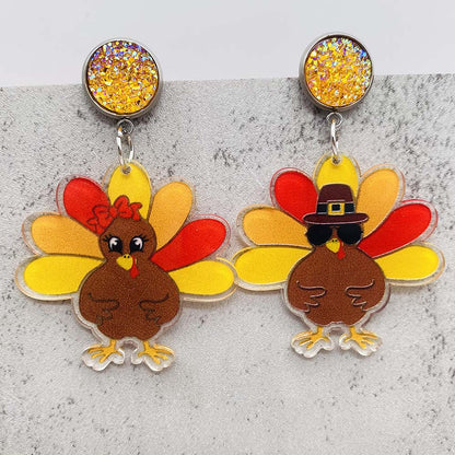 Thanksgiving Turkey Acrylic Earrings Fashion Glasses Turkey Asymmetric Drop Earrings for Women Thanksgiving  Jewelry Gifts