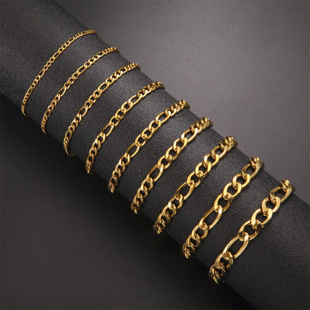 Fashion Cuban Chain Men Bracelet Stainless Steel 3/5/7/9mm Width Chain Bracelets Figaro Chain Boy Wrist Jewelry Couple