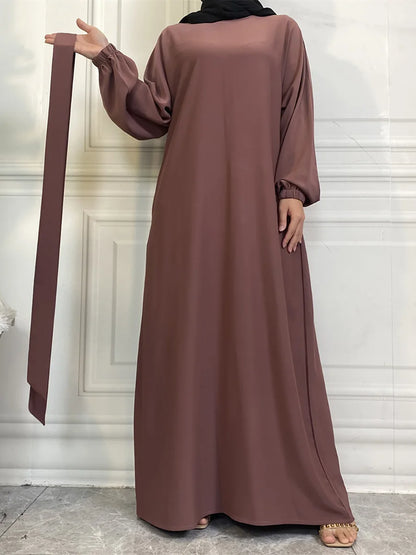 Hot Selle Simple Style Moroccan Dresses Kaftan Turkey Solid Color Gulf Abayas Islamic Women Long Dress Muslim Saudi Robe Ramadan