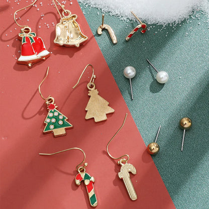 6 pairs/lot Christmas Earrings Xmas Tree Elk Snowman Santa Claus Cute Stud Earrings Set Kit Christmas Gifts For Women Girls Kids