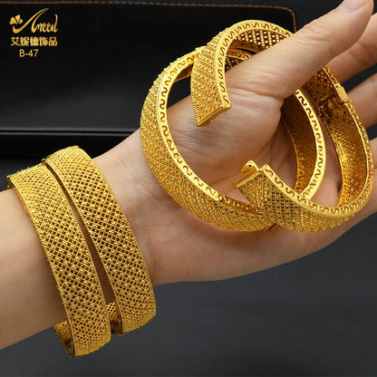 Dubai Gold Color Bangles For Women Indian Jewelry Bangle Wedding Egyptian African Jewellery Wholesale Designer Bracelets