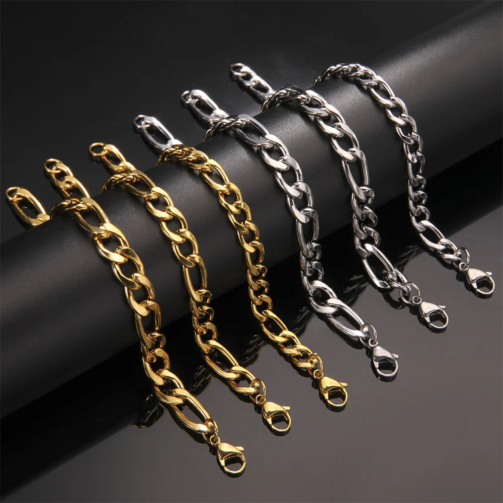 Fashion Cuban Chain Men Bracelet Stainless Steel 3/5/7/9mm Width Chain Bracelets Figaro Chain Boy Wrist Jewelry Couple