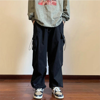 Streetwear Spring Harem Casual Pants Men Elastic Waist Solid Color Cargo Pants Multi Pocket Loose Baggy Pants For Women