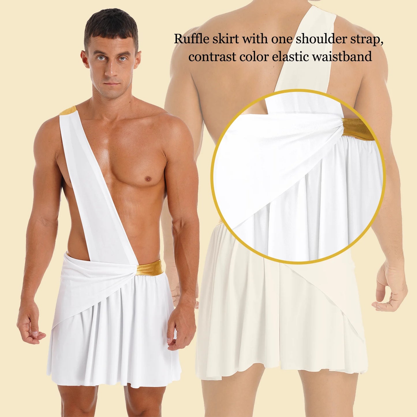 Men's Ancient Greek God Halloween Party Costume Cosplay One Shoulder Strap Skirts Knight Warrior Theatrical Performance Outfit