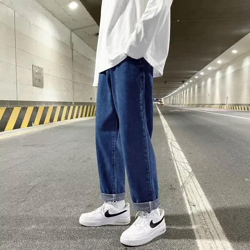 Autumn Korean Fashion Drawstring Y2K Jeans Homme Classic Baggy Straight Wide Leg Pants New Hip Hop Streetwear Casual jean