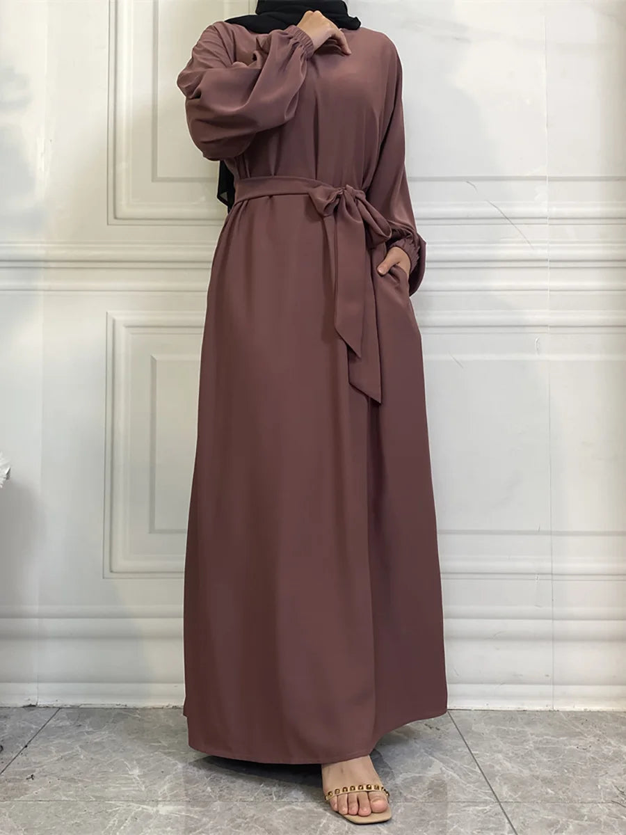 Hot Selle Simple Style Moroccan Dresses Kaftan Turkey Solid Color Gulf Abayas Islamic Women Long Dress Muslim Saudi Robe Ramadan