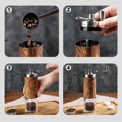 Portable Stainless Steel Manual Coffee Grinder Wood Grain Hand Coffee Bean Mill Espresso Coffee Maker with Ceramic Burrs