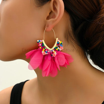 Elegant Charm Colorful Flower Glamorous Holiday Dangle Drop Earrings - Trendy Luxury Wedding Party Jewelry