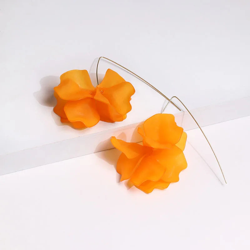 Multicolored Fashion Resin Flower Long Drop Earrings - 2022 Bohemia Handmade Petal Dangle Earrings