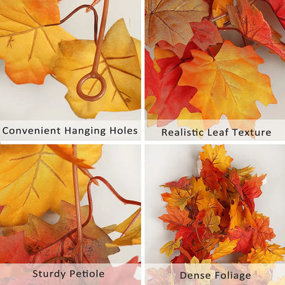 200cm Artificial Fall Maple Leaf Garland Autumn Leaves Fake Plant Garland for Festival Wedding Halloween Room Decor