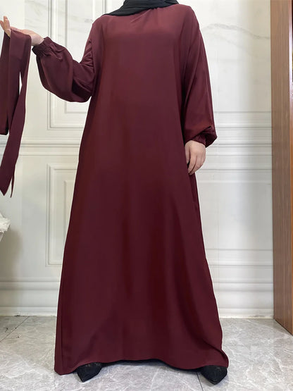 Hot Selle Simple Style Moroccan Dresses Kaftan Turkey Solid Color Gulf Abayas Islamic Women Long Dress Muslim Saudi Robe Ramadan