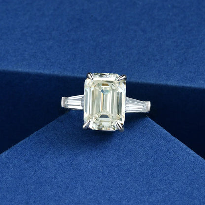 Sterling Silver Emerald Cut Created Moissanite Gemstone Wedding Engagement Diamonds Ring