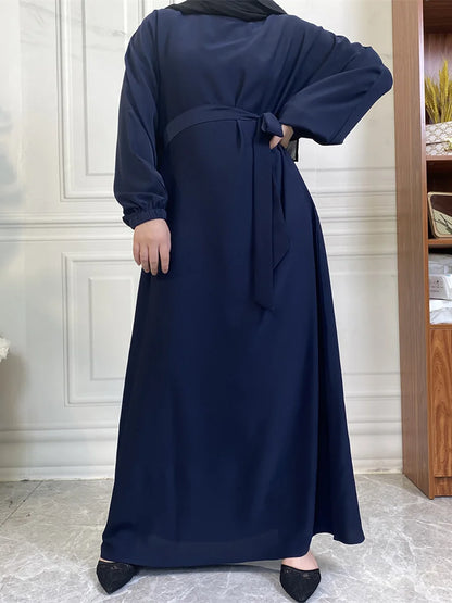 Hot Selle Simple Style Moroccan Dresses Kaftan Turkey Solid Color Gulf Abayas Islamic Women Long Dress Muslim Saudi Robe Ramadan