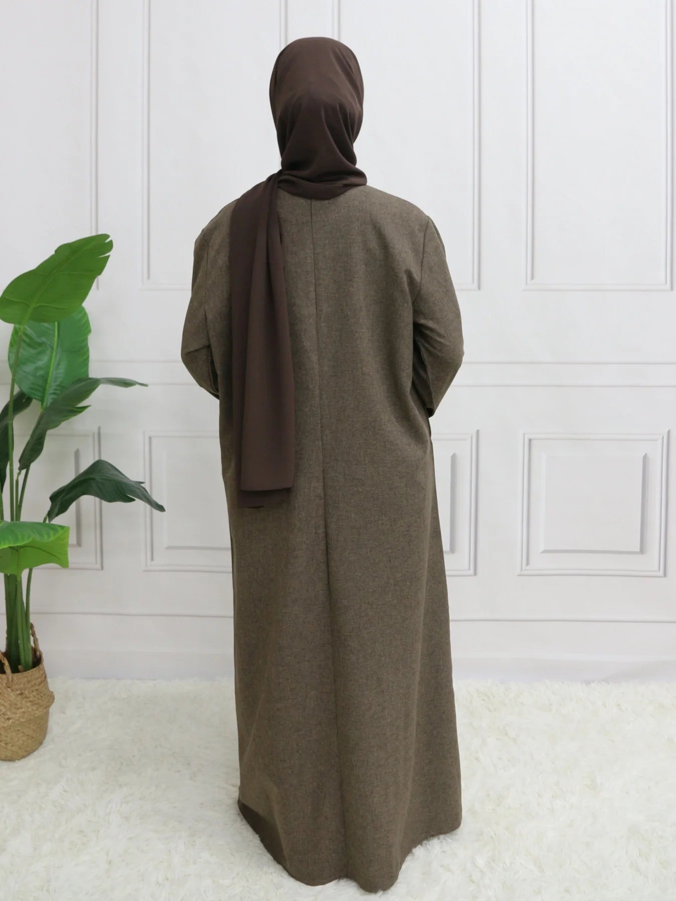 Modest Closed Plain Long Sleeve Abaya Without Hijab With Belt  Basic Islamic Eid Clothes Dress