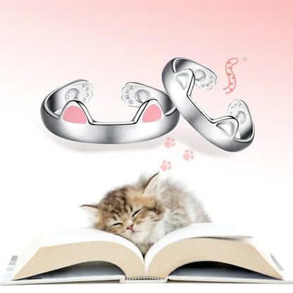 Cute Cat Ears Ring Opening Designer Cats Paw Embrace Tightly Finger Rings for Women Girls Trendy Pet Pink Ears Ring Jewelry Gift