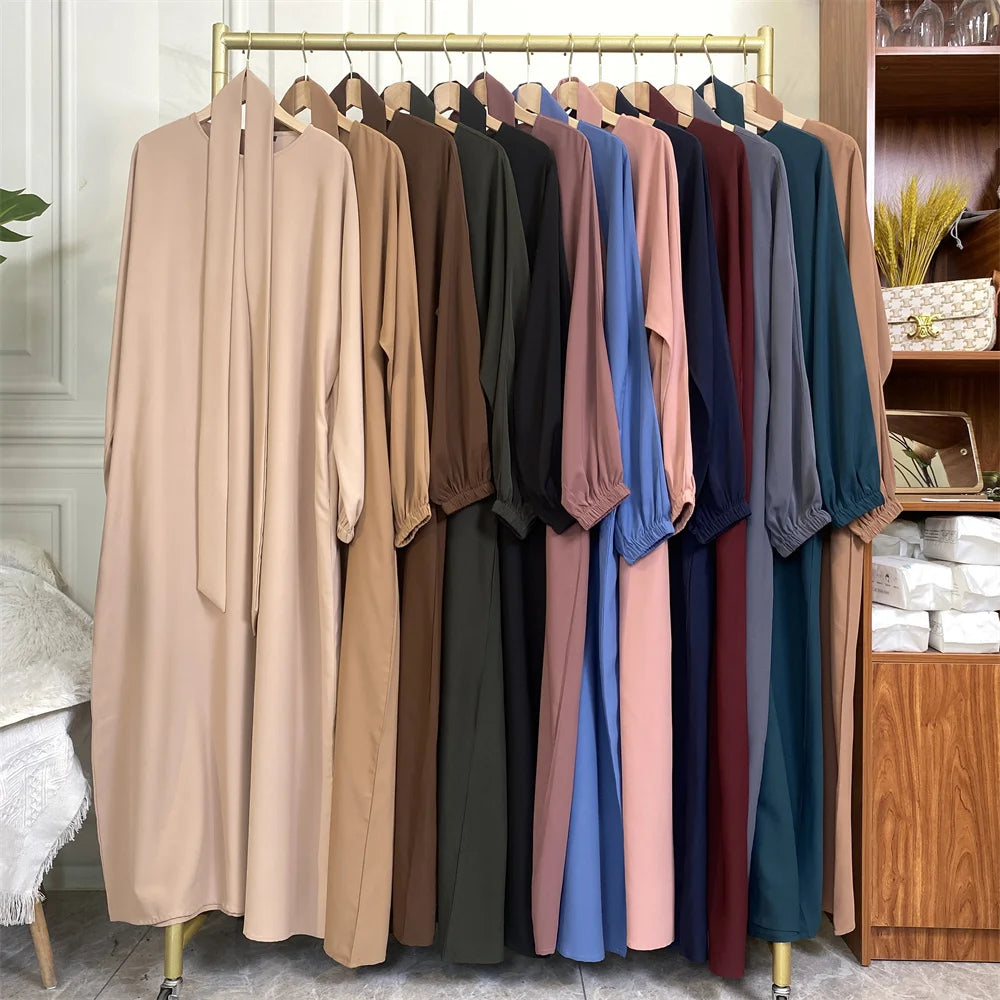 Hot Selle Simple Style Moroccan Dresses Kaftan Turkey Solid Color Gulf Abayas Islamic Women Long Dress Muslim Saudi Robe Ramadan