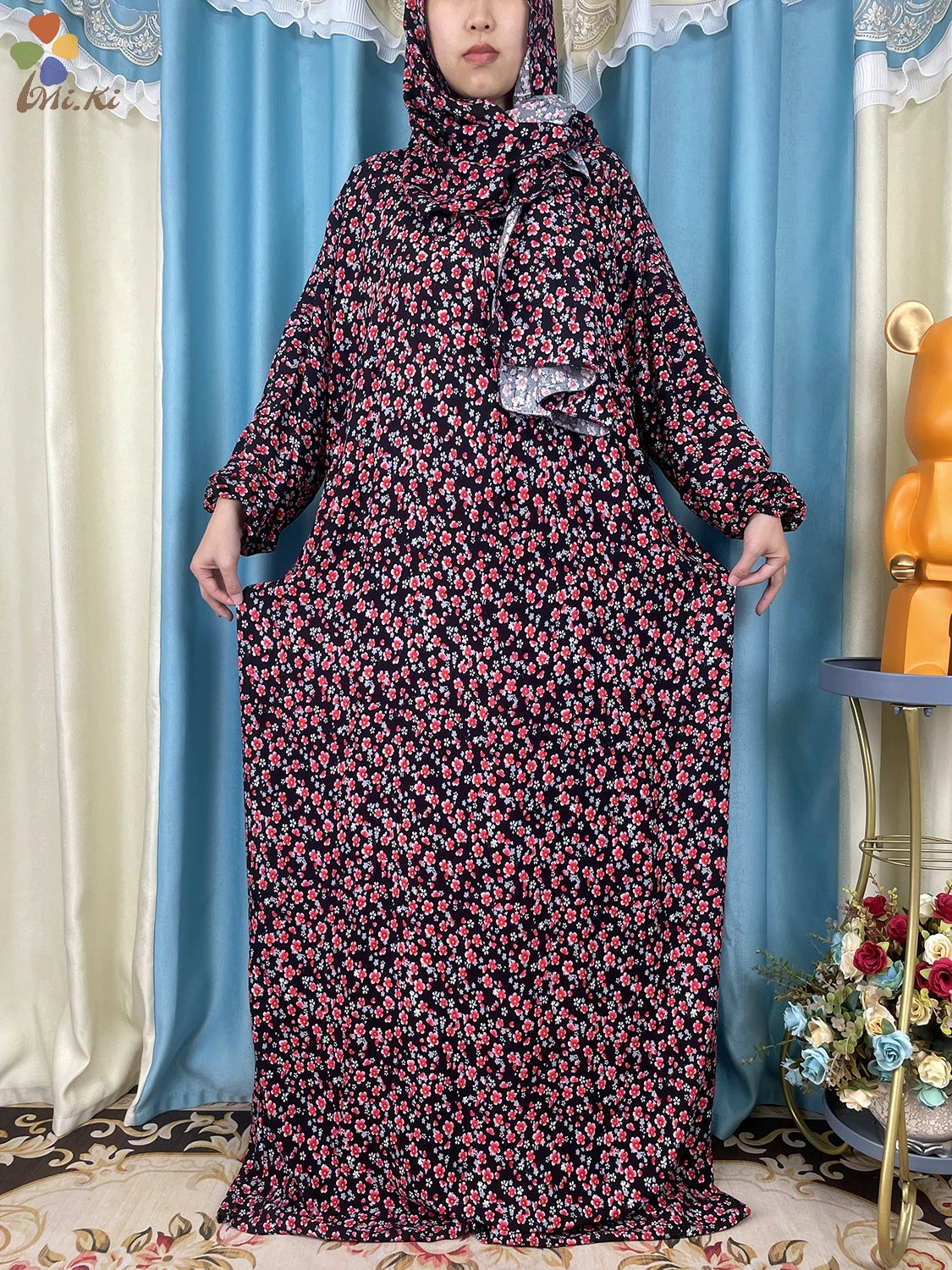 New African Muslim Women Hooded Abaya Turkey Cotton Prayer Garment Kaftan With Hijab Floral Prints Dubai Saudi Robe In Ramadan