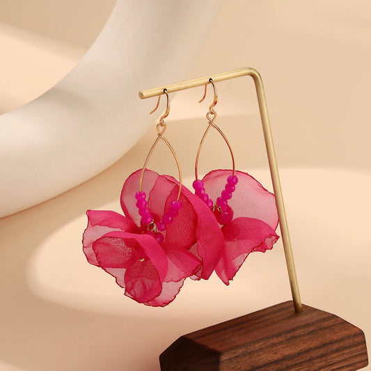 Romantic Sweet Petal Long Dangle Drop Earrings - Exquisite Design with Flower Tassels, Elegant Ear Jewelry