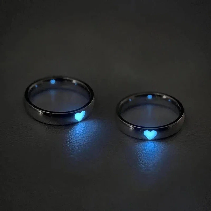 Blue Pink Luminous Ring For Couple Creative Love Heart Index Finger Ring Glowing In The Dark Rings Jewelry Valentine's Day Gift