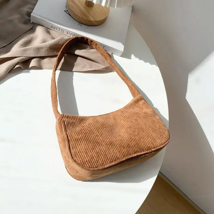 Autumn And Winter New Portable Small Square Bag Stuffed Shoulder Fashion Retro Corduroy Underarm Baguette Bag Handbag