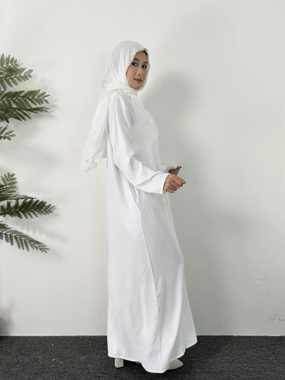 Women Long Dresses Ramadan Crew Neck Kaftan, Solid Elegant Long Sleeve Muslim Abaya Loose Maxi Dress, Women's Clothing