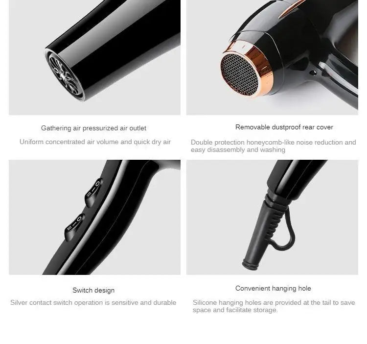 1700w negative ion hair dryer with motor, quick drying, high speed, low noise, temperature control, hair care, quick drying