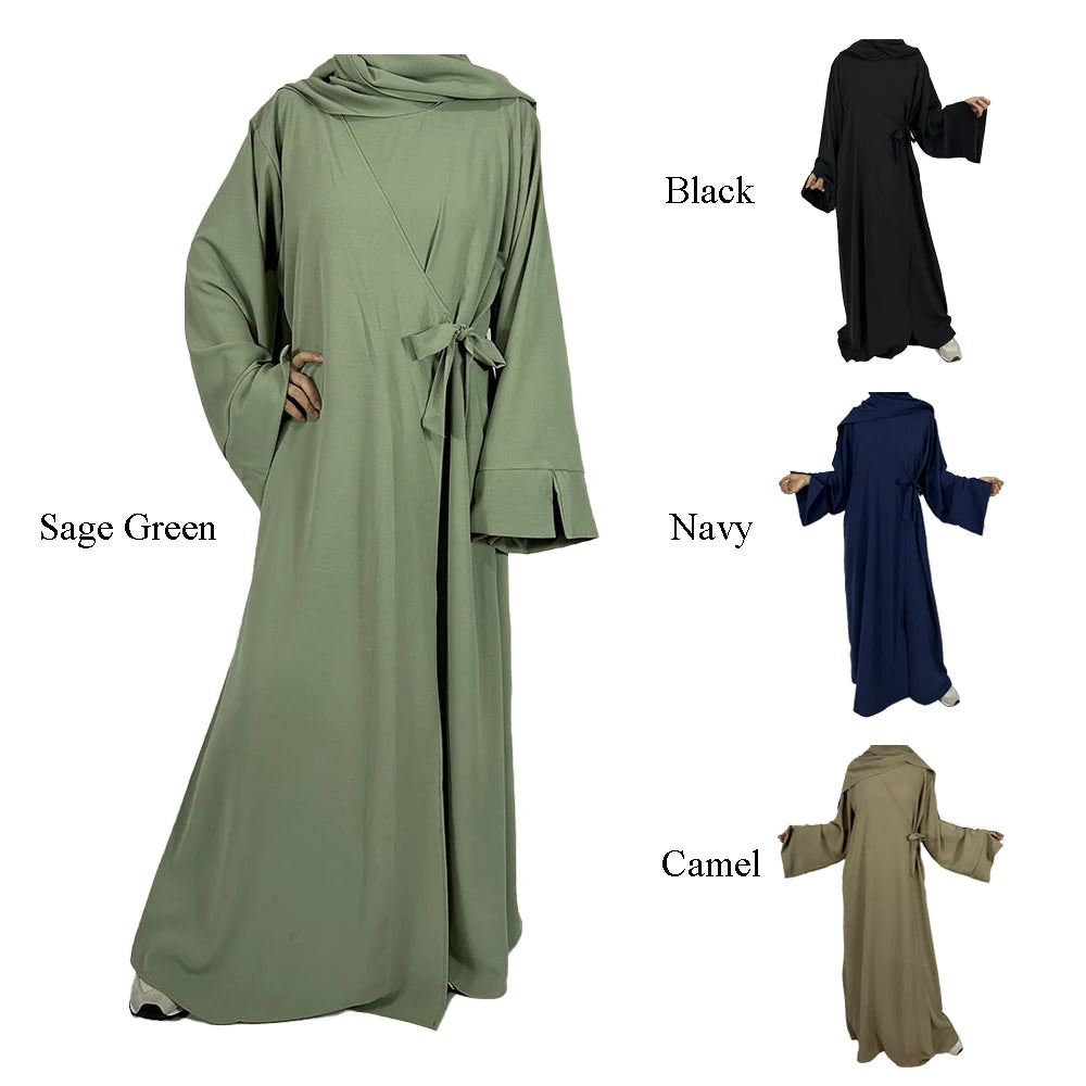 New Side Wrap Abaya with Hijab Side Pockets Manufacturer Wholesale High Quality Muslim Women Dubai Luxury Islamic Dress