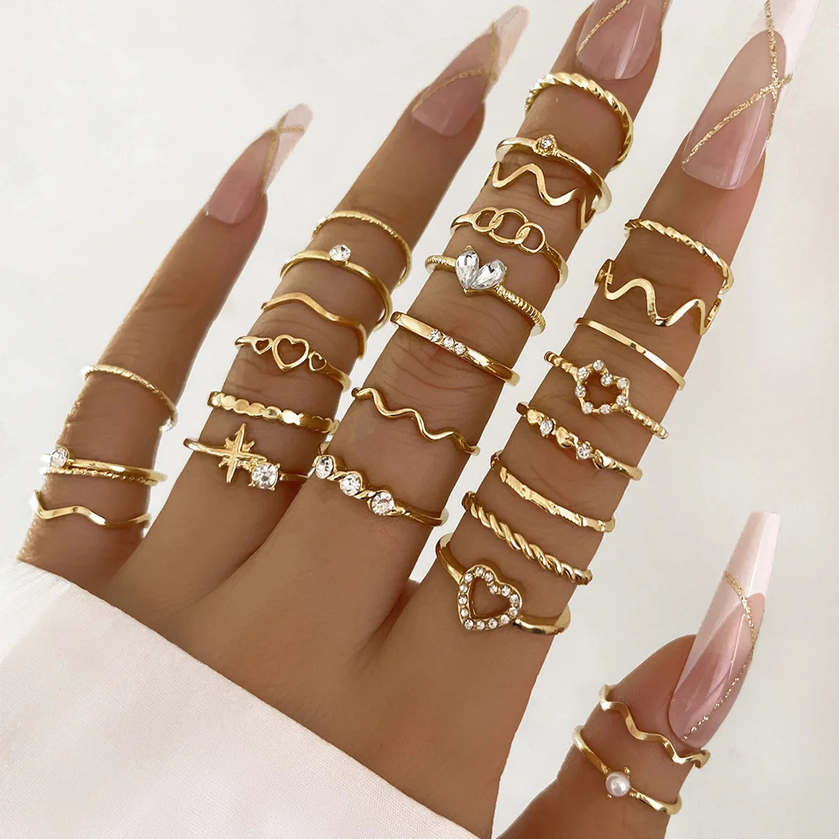 23Pcs Trendy Simple Knuckle Rings Set For Women Crystal Star Moon Eye Wave Ring Female Fashion Party Jewelry Accessories