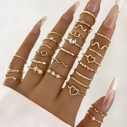 23Pcs Trendy Simple Knuckle Rings Set For Women Crystal Star Moon Eye Wave Ring Female Fashion Party Jewelry Accessories