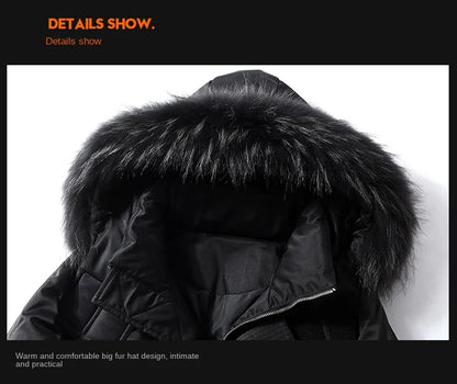 Winter Large Collar Men's Parka Down Jacket Men's Mid Length Thickened Warm White Duck down Men's And Women's Outerwear