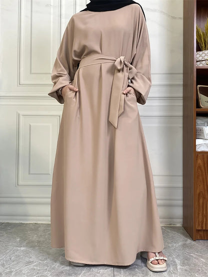 Hot Selle Simple Style Moroccan Dresses Kaftan Turkey Solid Color Gulf Abayas Islamic Women Long Dress Muslim Saudi Robe Ramadan