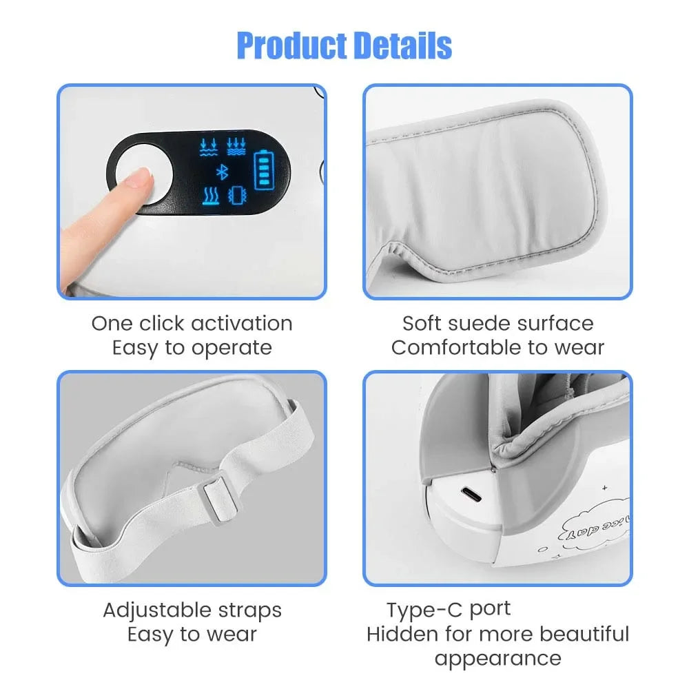 Eye Massager 6D Smart Airbag Vibration Bluetooth Eye Care Instrument Hot Compress Bluetooth Eye Massage Glasses Fatigue Pouch